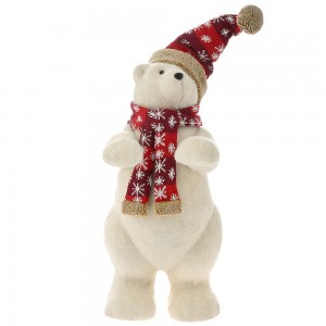 Λευκή χριστουγεννιάτικη πολική αρκούδα διακοσμητική με κόκκινο σκούφο και κασκόλ 29x25x59 εκ