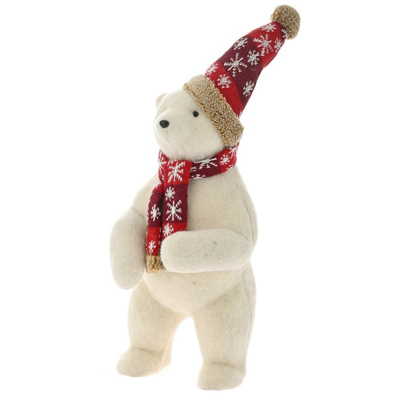 Χριστουγεννιάτικη λευκή διακοσμητική πολική αρκούδα με κόκκινο σκούφο και κασκόλ 21x21x48 εκ