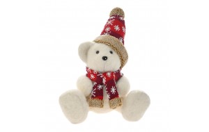 Πολική λευκή χριστουγεννιάτικη αρκούδα διακοσμητική με κόκκινο σκούφο και κασκόλ 19x25x22 εκ