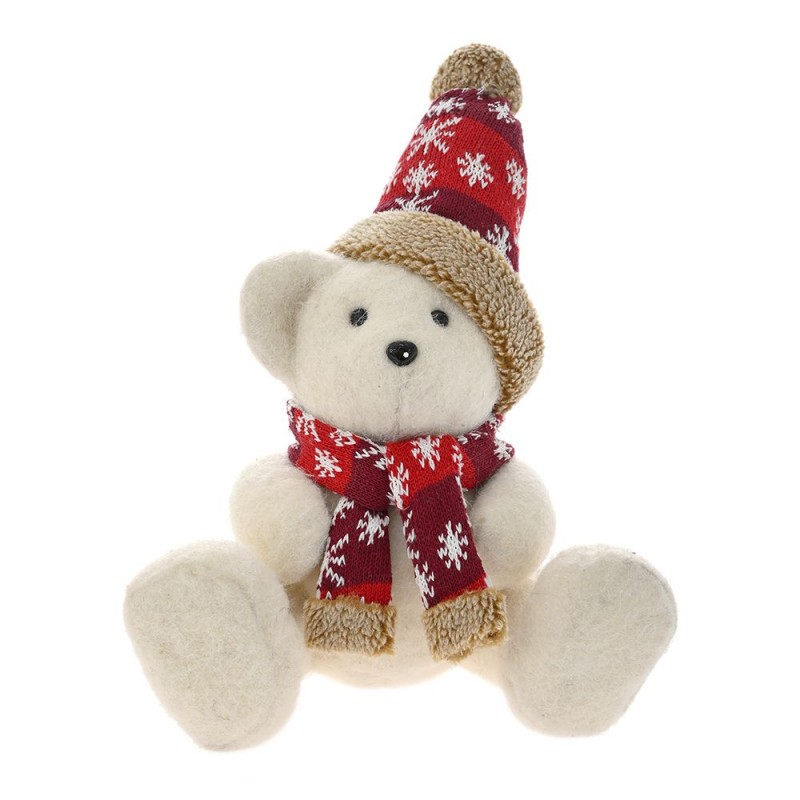 Πολική λευκή χριστουγεννιάτικη αρκούδα διακοσμητική με κόκκινο πουά σκούφο και κασκόλ 19x25x22 εκ