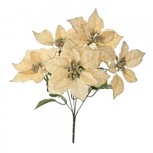 Κρεμ διακοσμητικό αλεξανδρινό μπουκέτο με πέντε άνθη 36 εκ