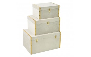 Λευκό χρυσό ξύλινο κουτί με ύφασμα σετ τριών τεμαχίων