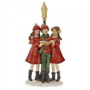 Κόκκινη χριστουγεννιάτικη φιγούρα διακοσμητική από πολυρεζίνη παρέα παιδιών λένε κάλαντα 14x8.5x28.5 εκ
