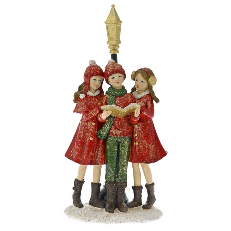 Κόκκινη χριστουγεννιάτικη φιγούρα διακοσμητική από πολυρεζίνη παρέα παιδιών λένε κάλαντα 14x8.5x28.5 εκ