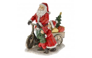 Φιγούρα κόκκινη διακοσμητική χριστουγεννιάτικη από πολυρεζίνη Άγιος Βασίλης με ποδήλατο 15x11x15 εκ