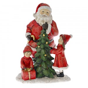 Χριστουγεννιάτικη φιγούρα διακοσμητική κόκκινη από πολυρεζίνη Άγιος Βασίλης στολίζει δέντρο 14.5x13x19.5 εκ