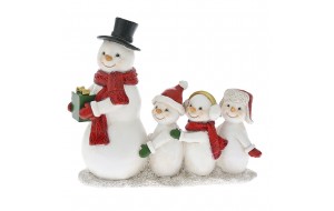 Λευκό διακοσμητικό χριστουγεννιάτικο από πολυρεζίνη χιονάνθρωπος οικογένεια 19x8x16 εκ
