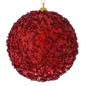 Κόκκινη glitter μπάλα χριστουγεννιάτικου δέντρου σετ τέσσερα τεμάχια 10 εκ