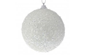 Χριστουγεννιάτικη μπάλα κρεμαστό στολίδι δέντρου λευκή glitter σετ έξι τεμάχια 8 εκ