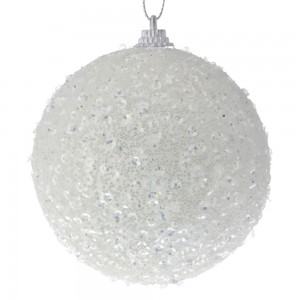 Χριστουγεννιάτικη μπάλα κρεμαστό στολίδι δέντρου λευκή glitter σετ έξι τεμάχια 8 εκ
