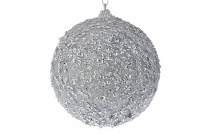 Χριστουγεννιάτικη μπάλα κρεμαστό στολίδι δέντρου σε ασημί απόχρωση glitter σετ τέσσερα τεμάχια 10 εκ