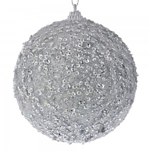 Χριστουγεννιάτικη μπάλα κρεμαστό στολίδι δέντρου σε ασημί απόχρωση glitter σετ τέσσερα τεμάχια 10 εκ