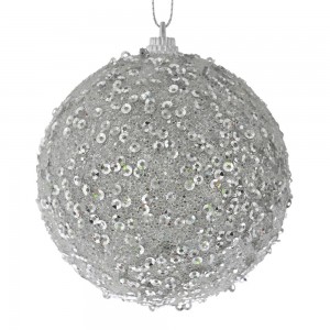 Κρεμαστό στολίδι δέντρου χριστουγεννιάτικη μπάλα σε ασημί απόχρωση glitter σετ έξι τεμάχια 8 εκ