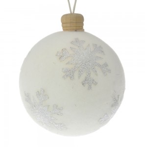 Χριστουγεννιάτικη μπάλα δέντρου λευκή με glitter χιονονιφάδες σετ έξι τεμάχια 8 εκ