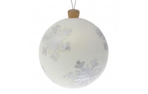 Μπάλα χριστουγεννιάτικη δέντρου λευκή με glitter χιονονιφάδες σετ τέσσερα τεμάχια 10 εκ