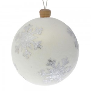 Μπάλα χριστουγεννιάτικη δέντρου λευκή με glitter χιονονιφάδες σετ τέσσερα τεμάχια 10 εκ