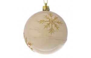Μπάλα χριστουγεννιάτικη δέντρου κρεμ με glitter χιονονιφάδες σετ έξι τεμάχια 8 εκ