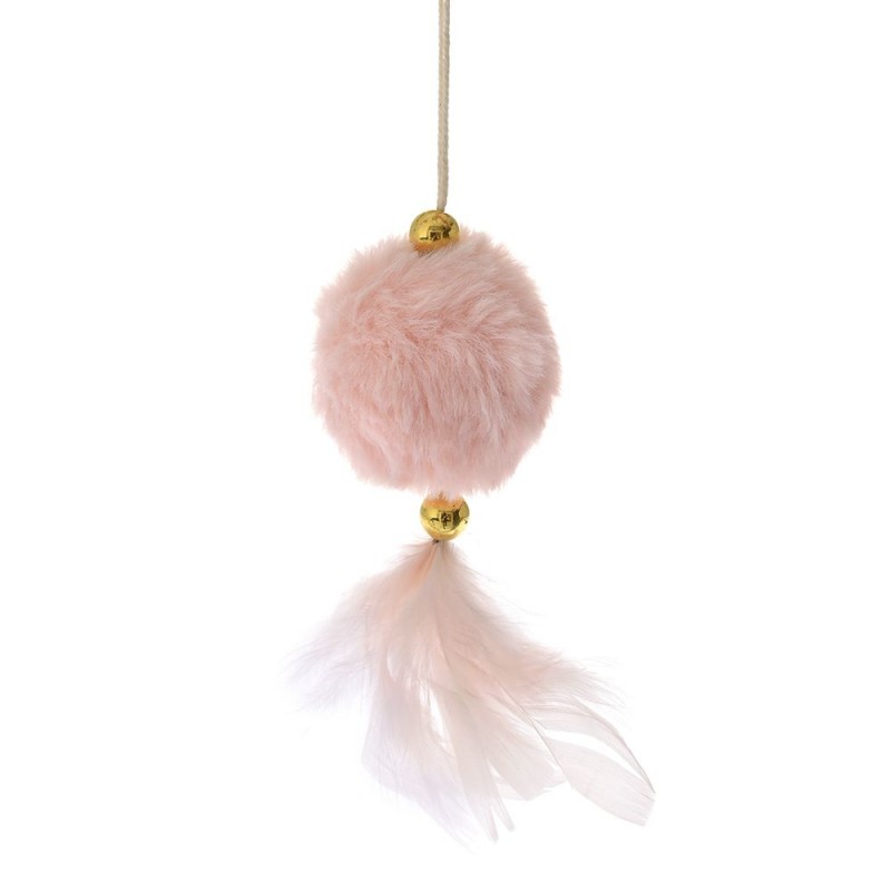 Υφασμάτινη κρεμαστή ροζ χριστουγεννιάτικη μπάλα με φτερά 6x6x12 εκ