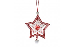 Χριστουγεννιάτικο ξύλινο κρεμαστό αστέρι με κουδουνάκι σετ των έξι τεμαχίων 6x6 εκ