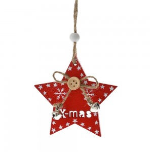Χριστουγεννιάτικο ξύλινο κρεμαστό αστέρι σε κόκκινο χρώμα σετ των έξι τεμαχίων 8x8 εκ