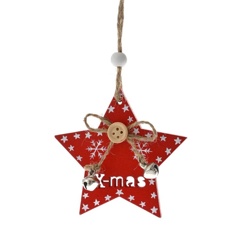 Χριστουγεννιάτικο ξύλινο κρεμαστό αστέρι σε κόκκινο χρώμα σετ των έξι τεμαχίων 8x8 εκ