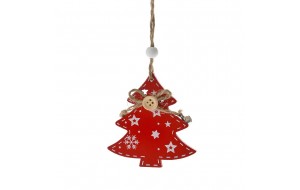 Χριστουγεννιάτικο ξύλινο κρεμαστό δεντράκι σε κόκκινο χρώμα σετ των έξι τεμαχίων 7x7.5 εκ