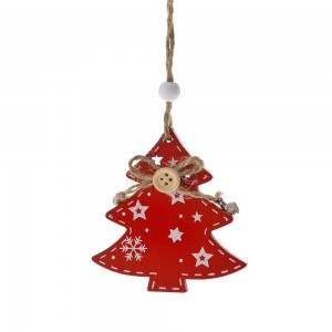 Χριστουγεννιάτικο ξύλινο κρεμαστό δεντράκι σε κόκκινο χρώμα σετ των έξι τεμαχίων 7x7.5 εκ