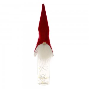 Κόκκινος υφασμάτινος διακοσμητικός νάνος χριστουγεννιάτικος σε φωτιζόμενο μπουκάλι 7.5x5.5x33 εκ