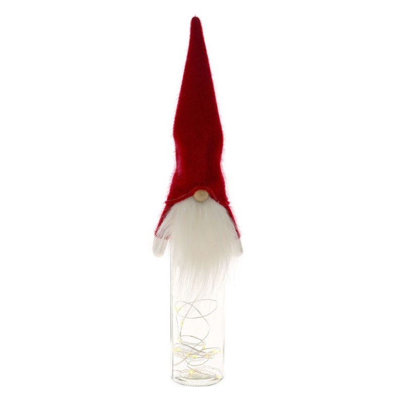 Κόκκινος υφασμάτινος διακοσμητικός νάνος χριστουγεννιάτικος σε φωτιζόμενο μπουκάλι 7.5x5.5x33 εκ