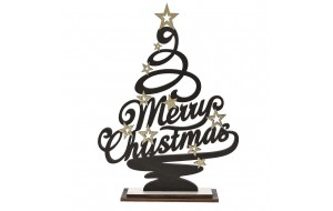 Μαύρο ξύλινο δέντρο χριστουγεννιάτικο διακοσμητικό Merry Christmas 26x6x36 εκ