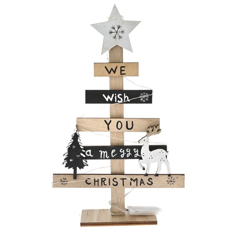 Μαύρο ξύλινο δέντρο χριστουγεννιάτικο διακοσμητικό σε βάση φωτιζόμενο 19x31 εκ