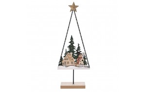 Φυσικό ξύλινο μεταλλικό χριστουγεννιάτικο δέντρο διακοσμητικό φωτιζόμενο με 10 led 12.5x4.5x32 εκ