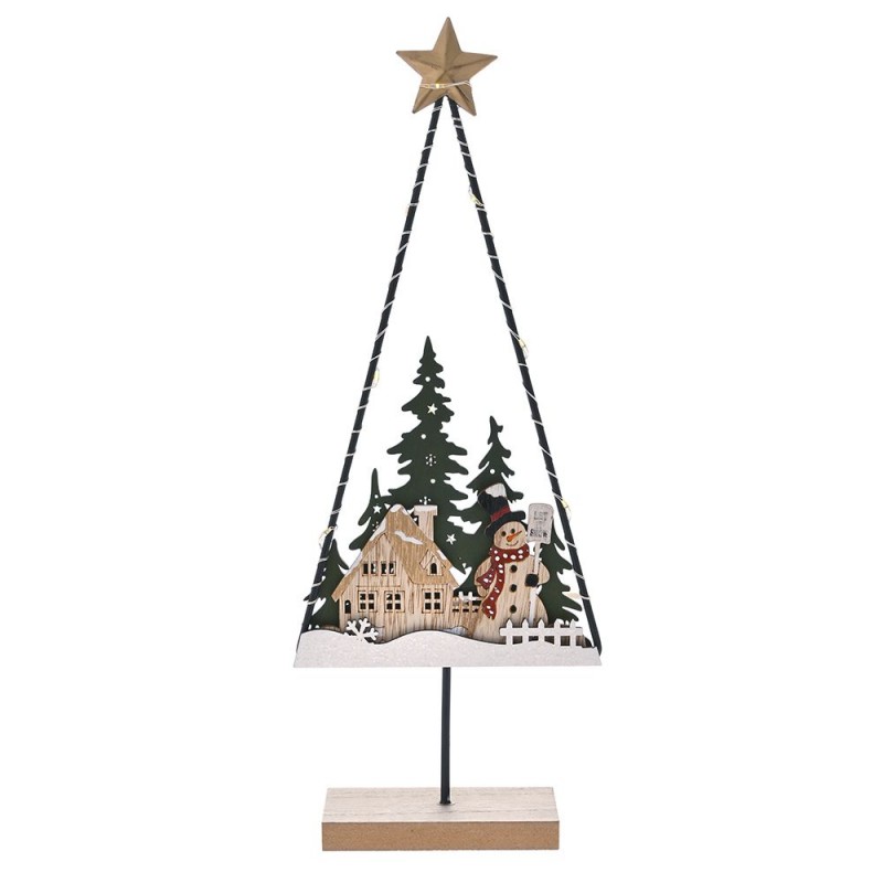 Φυσικό ξύλινο μεταλλικό χριστουγεννιάτικο δέντρο διακοσμητικό φωτιζόμενο με 10 led 12.5x4.5x32 εκ