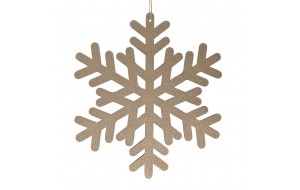 Ξύλινη κρεμαστή νιφάδα σε χρυσή απόχρωση χριστουγεννιάτικο στολίδι σετ των δύο τεμαχίων 28 εκ