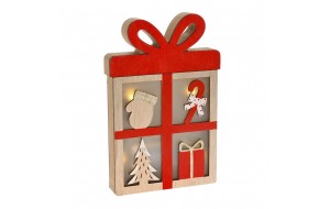 Διακοσμητικό χριστουγεννιάτικο ξύλινο κουτί δώρου με φωτιζόμενο σετ των δύο 13x3x20 εκ