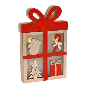 Διακοσμητικό χριστουγεννιάτικο ξύλινο κουτί δώρου με φωτιζόμενο 13x3x20 εκ