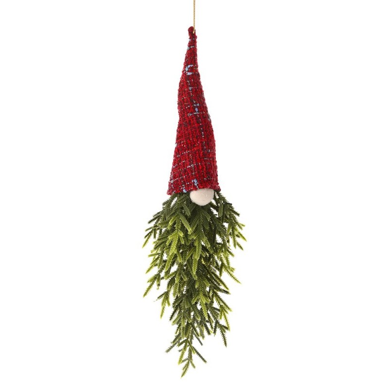 Διακοσμητικό πράσινο κρεμαστό χριστουγεννιάτικο δέντρο νάνος με κόκκινο σκούφο 55 εκ