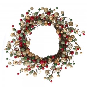 Στεφάνι χριστουγεννιάτικο με πράσινα κόκκινα και χρυσά berries 40 εκ