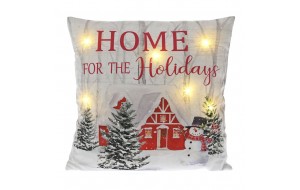 Φωτιζόμενο γεμάτο χριστουγεννιάτικο διακοσμητικό μαξιλάρι χιονισμένο σπίτι 40x40 εκ