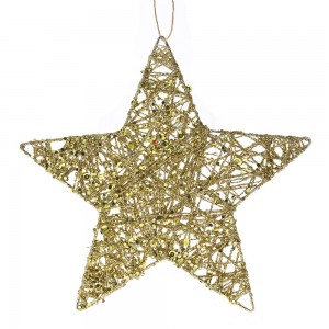 Χριστουγεννιάτικο κρεμαστό αστέρι σε χρυσό χρώμα σετ έξι τεμαχίων 20 εκ