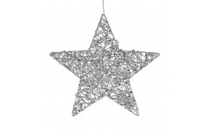 Χριστουγεννιάτικο κρεμαστό αστέρι σε ασημί χρώμα σετ έξι τεμαχίων 20 εκ