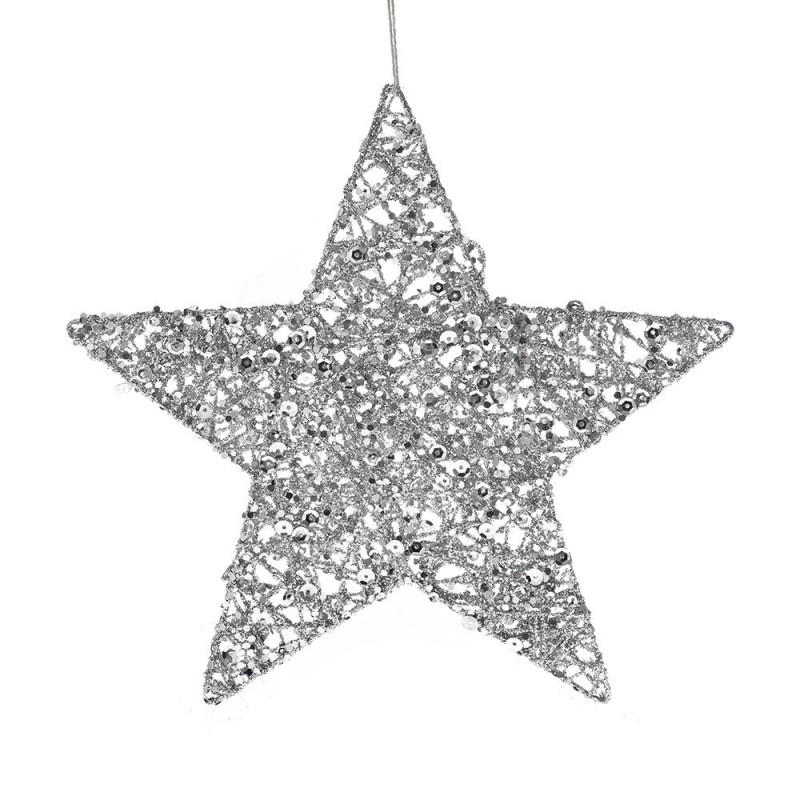 Χριστουγεννιάτικο κρεμαστό αστέρι σε ασημί χρώμα σετ έξι τεμαχίων 20 εκ