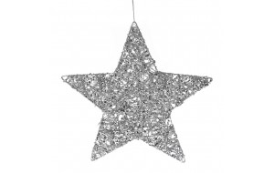 Ασημί απόχρωσης χριστουγεννιάτικο κρεμαστό στολίδι αστέρι 25 εκ σετ των τεσσάρων