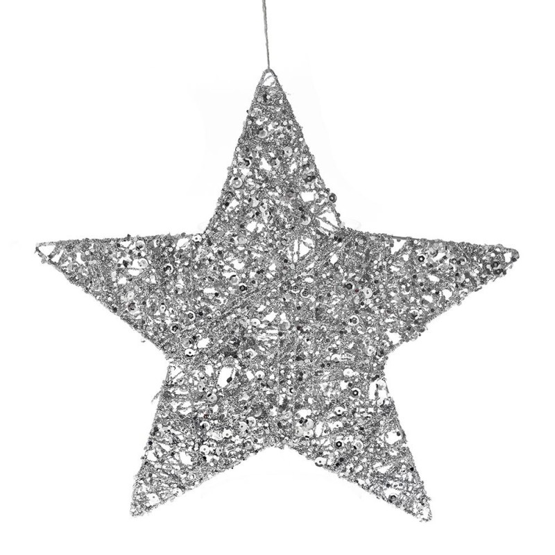Ασημί απόχρωσης χριστουγεννιάτικο κρεμαστό στολίδι αστέρι 25 εκ σετ των τεσσάρων