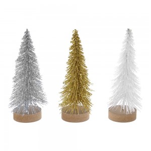 Glitter δεντράκια χριστουγεννιάτικα διακοσμητικά με ξύλινη βάση σετ τριών τεμαχίων με τρία χρώματα 15 εκ 