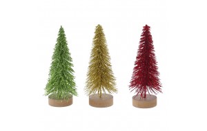 Glitter δεντράκια διακοσμητικά χριστουγεννιάτικα με βάση ξύλινη σετ τριών τεμαχίων με τρία χρώματα 15 εκ 