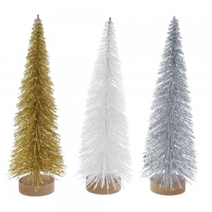 Glitter δεντράκια διακοσμητικά χριστουγεννιάτικα με βάση ξύλινη σετ τριών τεμαχίων με τρία χρώματα 24 εκ 
