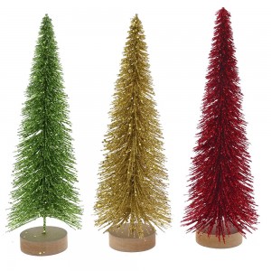 Glitter δεντράκια χριστουγεννιάτικα διακοσμητικά με ξύλινη βάση σετ τριών τεμαχίων με τρία χρώματα 24 εκ 