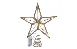 Φωτιζόμενο αστέρι με 10 led κορυφή δέντρου χριστουγεννιάτικου σε χρυσή απόχρωση 30x34 εκ
