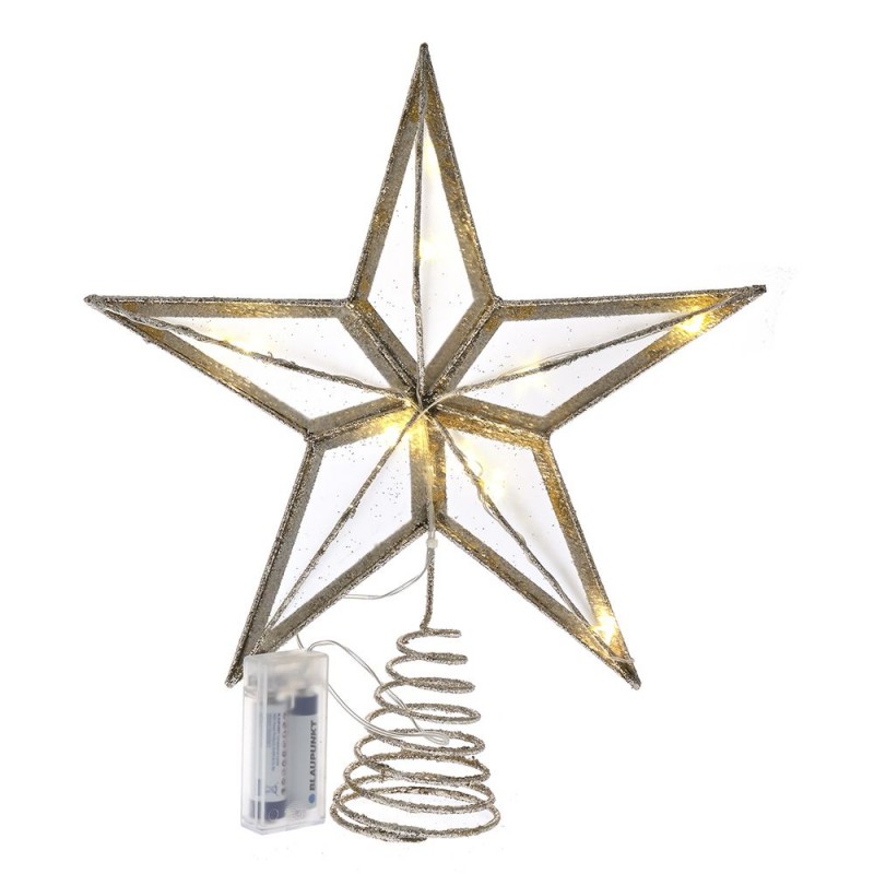 Φωτιζόμενο αστέρι με 10 led κορυφή δέντρου χριστουγεννιάτικου σε χρυσή απόχρωση 30x34 εκ